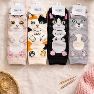 Cat Design Socks Set - Multicolor